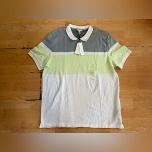 NEW CALVIN KLEIN white Gray Lime Green Polo shirt Size L Men Casual Cotton AE23